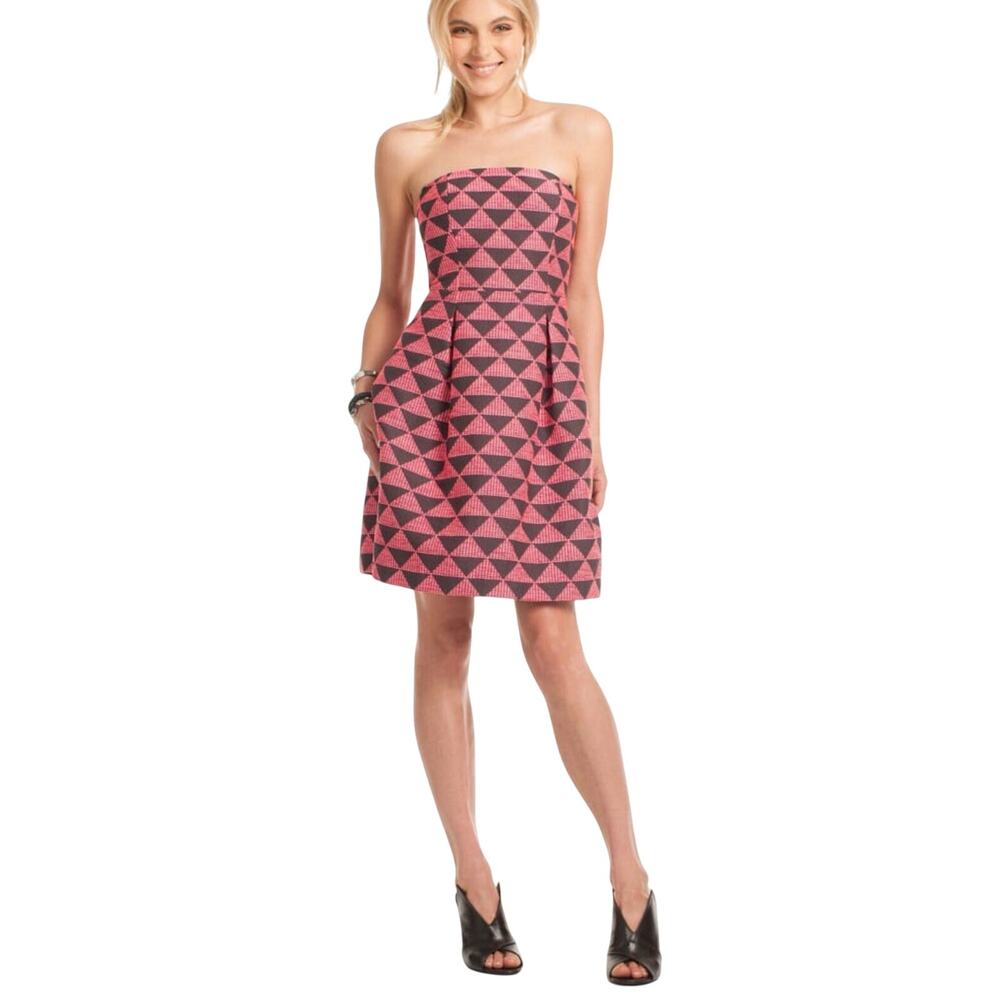 Trina Turk Pink/black Triangle Strapless Dress Size 8